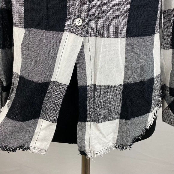Bella Dahl XS Plaid Collared Button Up Front & Back Hi-Lo Fringe Hem Top - Picture 8 of 12